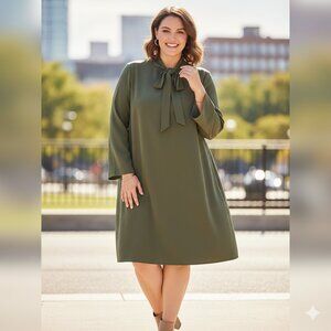 Calvin Klein Women's Long Sleeve Dress with Tie Mock Neck Detail